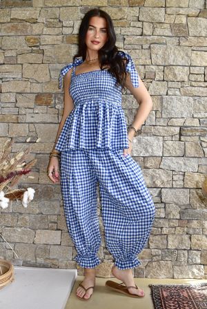 Nonni Gingham Bandeau Cami Malibu Blue